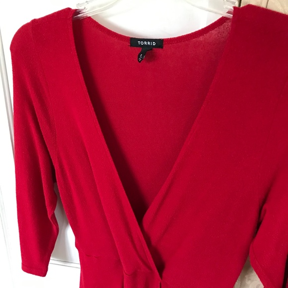 TORRID Red Dress Surplice Neck Faux Wrap Knit Midi Women’s Size Large - 12 - Picture 2 of 16